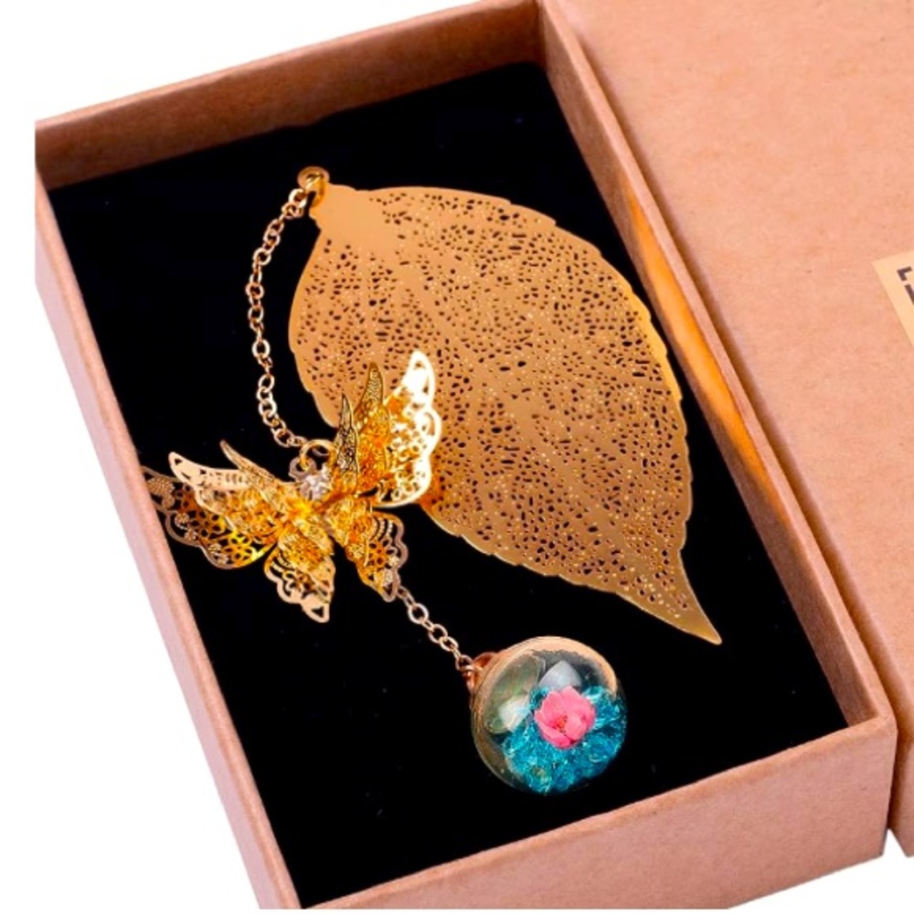New Handmade Toirxarn Metal Leaf Bookmarks with 3D Butterfly Pendant